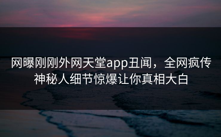 网曝刚刚外网天堂app丑闻，全网疯传神秘人细节惊爆让你真相大白