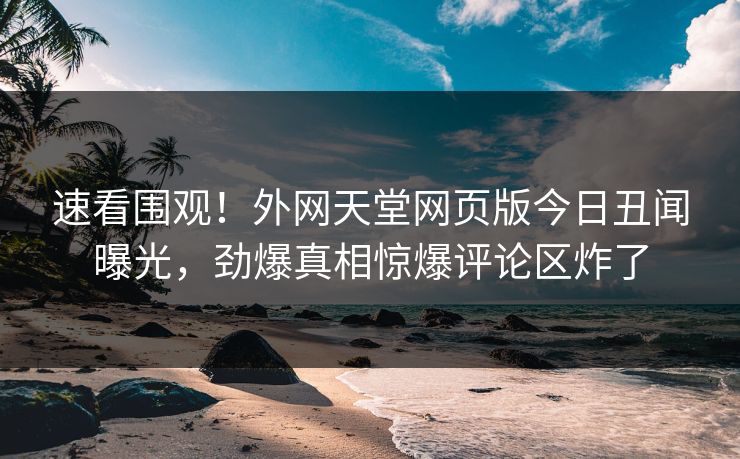 速看围观！外网天堂网页版今日丑闻曝光，劲爆真相惊爆评论区炸了